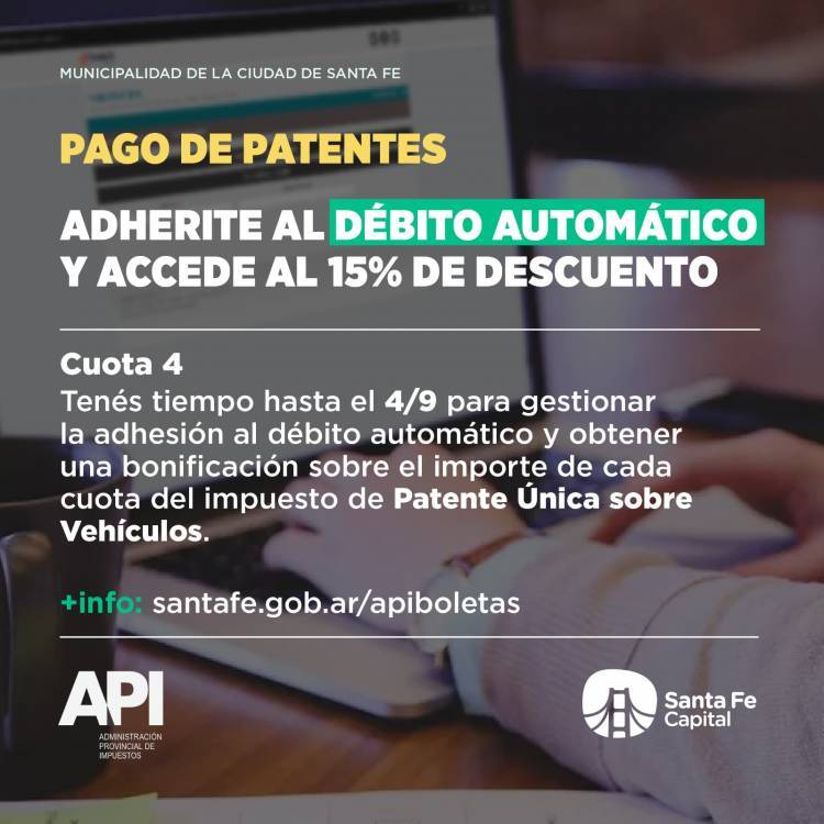 API: últimos días para adherirse al débito automático y obtener un (15 %) de descuento